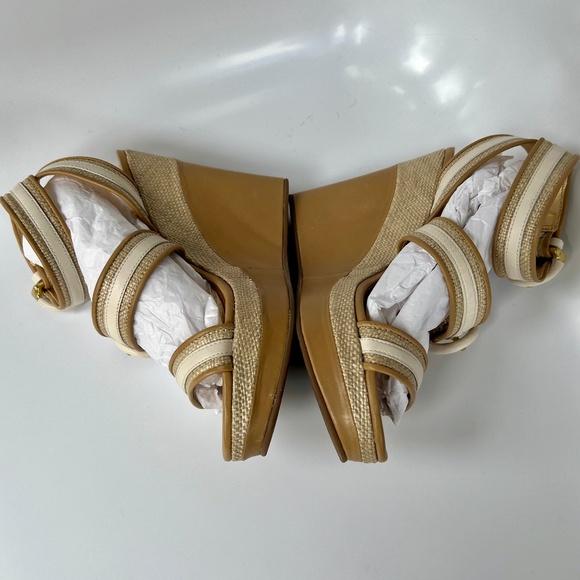 Coach Maralee Wedge Platform Raffia Tan/White  Sz 6B New - Picture 4 of 16
